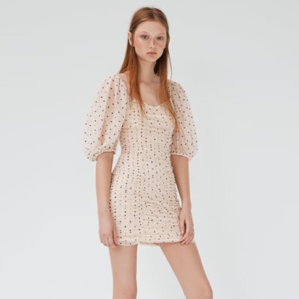 Polka dot draped tulle dress